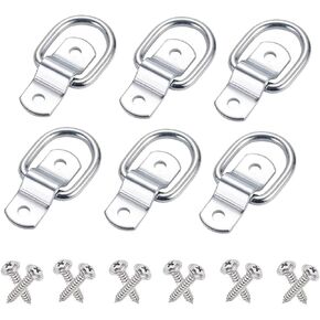 1/4" Stainless Steel D Ring Tie Down Anchors, 6PCS Cargo Tie Down Rings, Heavy Duty Iron Trailer Bracket Surface Mount Hooks with Screws for Car, Truck, Trailer, Camper, Warehouse, Boat