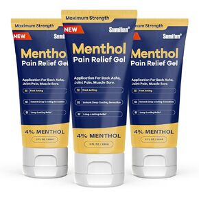 Sumifun 4% Menthol Pain Relief Gel - 3 FL OZ Tube (Pack of 3) - Neck, Shoulder, Knee & Back Pain Relief Products - Non-Greasy Formula