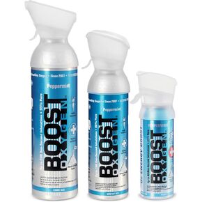 Boost Oxygen 3, 5, 10 Liter Natural Pure Canned Supplemental Oxygen Bottle Canister w/Built In Mouthpiece for High Altitudes and Recovery, Peppermint