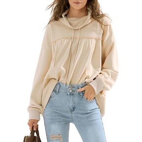 بلوزات نسائية كبيرة الحجم من EXLURA بلوفر بياقة مدورة ورباط وأكمام طويلة بيبي دول بغطاء للرأس ملابس خريف 2024 in Kuwait