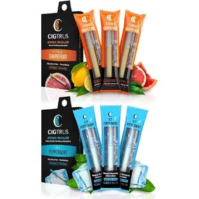 Cigtrus Smokeless Air Inhaler - Smoking Alternative | Tobacco-Free, Nicotine-Free, & Non-Electric | Oral Fixation Relief - Quit Smoking Aid & Vaping Aid | Citrus Grapefruit & ICY Peppermint- 6 Pieces