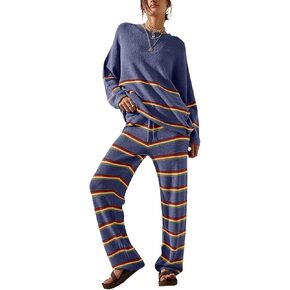 EVALESS 2 Piece Outfits for Women 2024 Striped Knit Sweater Sets Matching Loungewear Set