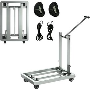 Folding Hand Truck, 500 lb. Heavy Duty 4-Wheeled Luggage Cart with 2 Elastic Ropes and 2 Straps Multi-Purpose Pulley Platform Cart for Luggage, Moving, Shopping, Travel and Office