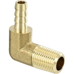 uxcell Brass Hose Barbed Elbow Fitting 3/16" Barbx1/4" NPT Male 90 Degree Brass Barb Pipe Fitting for Water Fuel Air