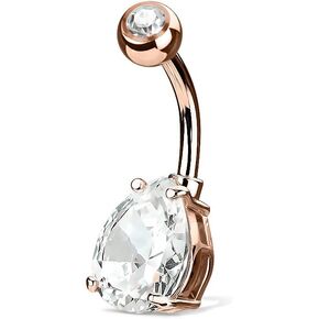 Pierced Owl - 14GA Double Gemmed Teardrop CZ Crystal Belly Button Ring