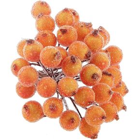 ARTIBETTER 200pcs Mini Christmas Frosted Fruit Artificial Flower Decor Holly Frosted Fruit Berry Glass Bead