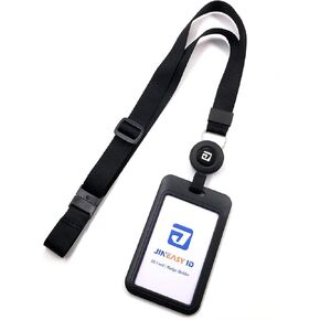 JINEASY ID Breakaway Lanyard ID Badge Holder Heavy Duty Retractable Badge Reel with Hard Plastic ID Card Holder, Black