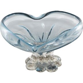 Deco 79 Glass Heart Ombre Decorative Bowl with Folded Curve Opening and Scalloped Base, 11" x 11" x 6", Blue