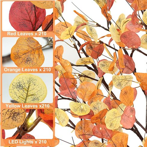 4Ft Fall Tree with Lights, 60 LEDs Artificial Fall Light Up Eucalyptus Tree with 180 Leaves, 8 Flashing Modes, Timing, Dimmable for Indoor Outdoor Autumn Harvest Thanksgiving Halloween Decor in Saudi Arabia