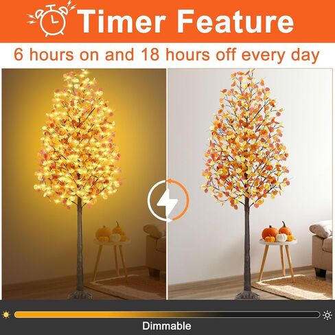 4Ft Fall Tree with Lights, 60 LEDs Artificial Fall Light Up Eucalyptus Tree with 180 Leaves, 8 Flashing Modes, Timing, Dimmable for Indoor Outdoor Autumn Harvest Thanksgiving Halloween Decor in Saudi Arabia