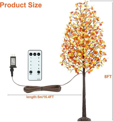 4Ft Fall Tree with Lights, 60 LEDs Artificial Fall Light Up Eucalyptus Tree with 180 Leaves, 8 Flashing Modes, Timing, Dimmable for Indoor Outdoor Autumn Harvest Thanksgiving Halloween Decor in Saudi Arabia