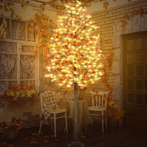 4Ft Fall Tree with Lights, 60 LEDs Artificial Fall Light Up Eucalyptus Tree with 180 Leaves, 8 Flashing Modes, Timing, Dimmable for Indoor Outdoor Autumn Harvest Thanksgiving Halloween Decor in Saudi Arabia