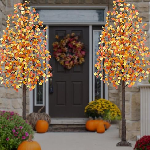 4Ft Fall Tree with Lights, 60 LEDs Artificial Fall Light Up Eucalyptus Tree with 180 Leaves, 8 Flashing Modes, Timing, Dimmable for Indoor Outdoor Autumn Harvest Thanksgiving Halloween Decor in Saudi Arabia