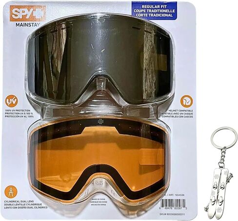نظارات SPY Mainstay للتزلج للرجال والنساء على الجليد - عدسات أسطوانية مزدوجة، حماية 100% من الأشعة فوق البنفسجية، متوافقة مع الخوذة، مقاس عادي، حقيبة تخزين متضمنة مع سلسلة مفاتيح Bombaa Ski in Saudi Arabia