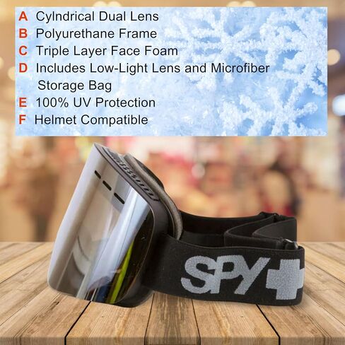 نظارات SPY Mainstay للتزلج للرجال والنساء على الجليد - عدسات أسطوانية مزدوجة، حماية 100% من الأشعة فوق البنفسجية، متوافقة مع الخوذة، مقاس عادي، حقيبة تخزين متضمنة مع سلسلة مفاتيح Bombaa Ski in Saudi Arabia