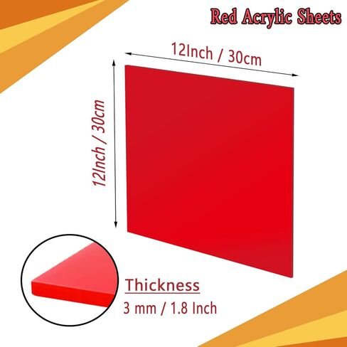 6 قطع من أوراق الأكريليك الحمراء من QTLCOHD مقاس 30.48 سم × 30.48 سم، ورقة بلاستيكية بسمك 1/8 بوصة من الأكريليك للقطع والنقش بالليزر لديكور المنزل وديكور الحائط in Kuwait