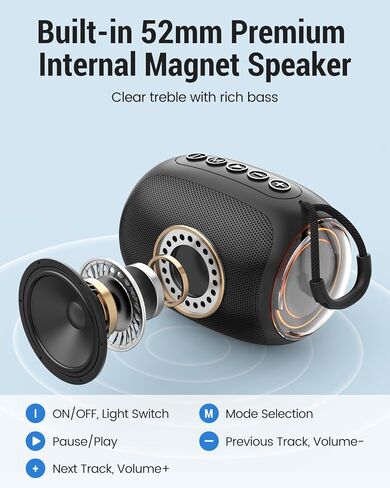 Portable Bluetooth Speaker with Crystal-Clear Stereo Sound, Built-in Microphone for Hands-Free Calling, 12 Hours Playtime, Support TWS Pairing, TF Card/USB Drive/AUX Line-in Playback in Kuwait