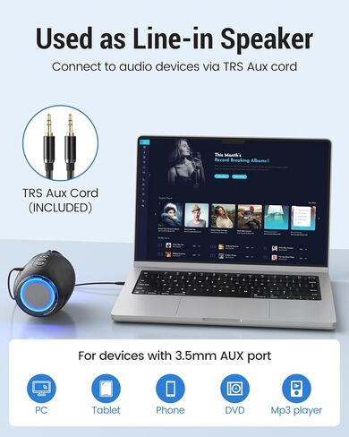 Portable Bluetooth Speaker with Crystal-Clear Stereo Sound, Built-in Microphone for Hands-Free Calling, 12 Hours Playtime, Support TWS Pairing, TF Card/USB Drive/AUX Line-in Playback in Kuwait