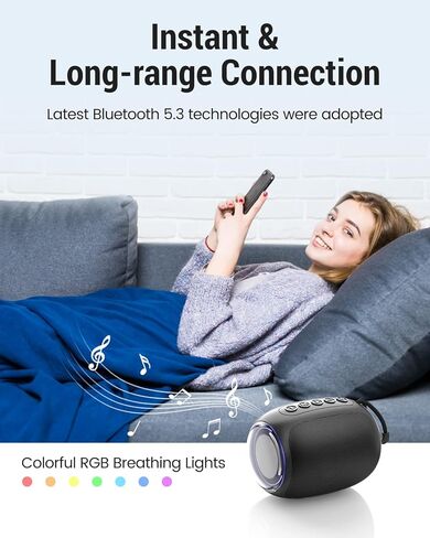 Portable Bluetooth Speaker with Crystal-Clear Stereo Sound, Built-in Microphone for Hands-Free Calling, 12 Hours Playtime, Support TWS Pairing, TF Card/USB Drive/AUX Line-in Playback in Kuwait