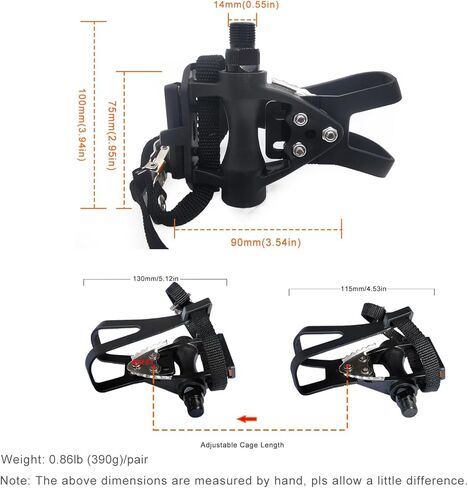UPANBIKE Bike Pedals with Toe Clips and Straps for Exercise Bike, Outdoor Bicycles and Spin Bike, 9/16-Inch Spindle with Reflectors in Kuwait