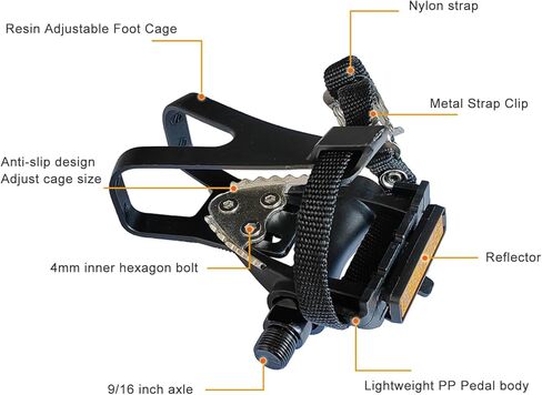 UPANBIKE Bike Pedals with Toe Clips and Straps for Exercise Bike, Outdoor Bicycles and Spin Bike, 9/16-Inch Spindle with Reflectors in Kuwait