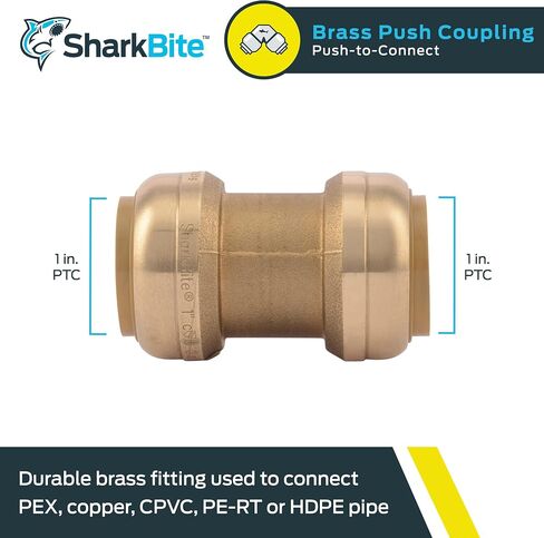 SharkBite 1 Inch Coupling, Push to Connect Brass Plumbing Fitting, PEX Pipe, Copper, CPVC, PE-RT, HDPE, U020LFA in Saudi Arabia