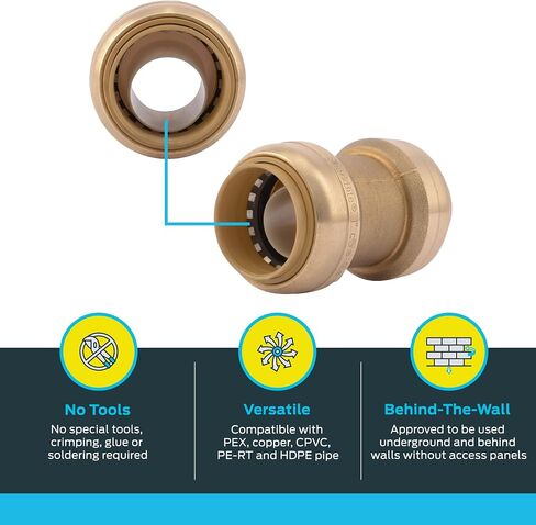 SharkBite 1 Inch Coupling, Push to Connect Brass Plumbing Fitting, PEX Pipe, Copper, CPVC, PE-RT, HDPE, U020LFA in Saudi Arabia