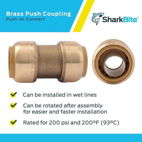 وصلة SharkBite مقاس 1 بوصة، ادفع لتوصيل تركيبات السباكة النحاسية، أنابيب PEX، النحاس، CPVC، PE-RT، HDPE، U020LFA in Saudi Arabia