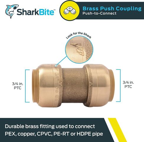 SharkBite 1 Inch Coupling, Push to Connect Brass Plumbing Fitting, PEX Pipe, Copper, CPVC, PE-RT, HDPE, U020LFA in Saudi Arabia