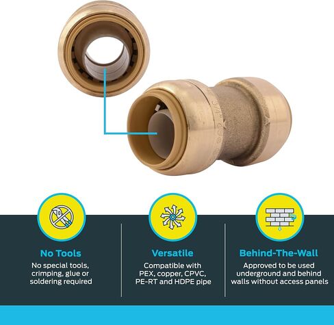 SharkBite 1 Inch Coupling, Push to Connect Brass Plumbing Fitting, PEX Pipe, Copper, CPVC, PE-RT, HDPE, U020LFA in Saudi Arabia