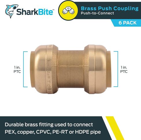 SharkBite 1 Inch Coupling, Push to Connect Brass Plumbing Fitting, PEX Pipe, Copper, CPVC, PE-RT, HDPE, U020LFA in Saudi Arabia