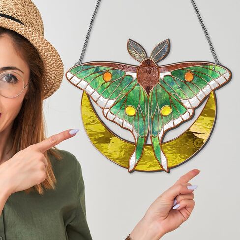 11.8 Inches Green Butterfly Acrylic Window Hanging Decor Moon Stained Panel Hangings Decorative Wall Art Mural for Bedroom Office Garden Wall Decoration Indoor Window Decor in Saudi Arabia