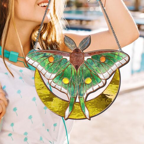 11.8 Inches Green Butterfly Acrylic Window Hanging Decor Moon Stained Panel Hangings Decorative Wall Art Mural for Bedroom Office Garden Wall Decoration Indoor Window Decor in Saudi Arabia