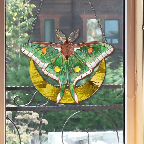 11.8 Inches Green Butterfly Acrylic Window Hanging Decor Moon Stained Panel Hangings Decorative Wall Art Mural for Bedroom Office Garden Wall Decoration Indoor Window Decor in Saudi Arabia