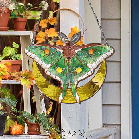 11.8 Inches Green Butterfly Acrylic Window Hanging Decor Moon Stained Panel Hangings Decorative Wall Art Mural for Bedroom Office Garden Wall Decoration Indoor Window Decor in Saudi Arabia