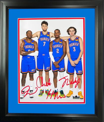 Framed Chet Holmgren Shai Gilgeous-Alexander Jalen Williams Josh Giddey Facsimile Laser Engraved Signature Auto 11"x14" Basketball Photo HOFSM Holo in Saudi Arabia