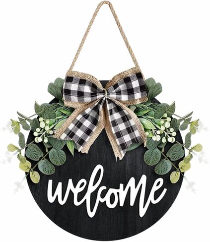 علامة ترحيب لديكور الباب الأمامي، إكليل ديكور جداري لمنزل المزرعة مع إكليل الأوكالبتوس وقوس الجاموس، علامة ترحيب إكليل موسمي ريفي خشبي، علامة ديكور المنزل in Kuwait