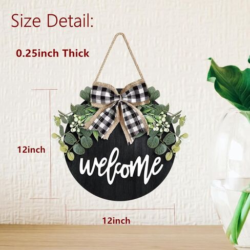 علامة ترحيب لديكور الباب الأمامي، إكليل ديكور جداري لمنزل المزرعة مع إكليل الأوكالبتوس وقوس الجاموس، علامة ترحيب إكليل موسمي ريفي خشبي، علامة ديكور المنزل in Kuwait