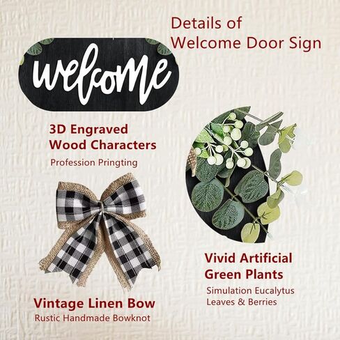 علامة ترحيب لديكور الباب الأمامي، إكليل ديكور جداري لمنزل المزرعة مع إكليل الأوكالبتوس وقوس الجاموس، علامة ترحيب إكليل موسمي ريفي خشبي، علامة ديكور المنزل in Kuwait