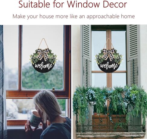 علامة ترحيب لديكور الباب الأمامي، إكليل ديكور جداري لمنزل المزرعة مع إكليل الأوكالبتوس وقوس الجاموس، علامة ترحيب إكليل موسمي ريفي خشبي، علامة ديكور المنزل in Kuwait