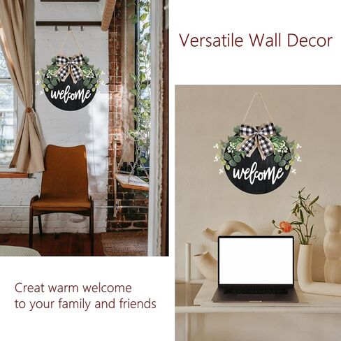 علامة ترحيب لديكور الباب الأمامي، إكليل ديكور جداري لمنزل المزرعة مع إكليل الأوكالبتوس وقوس الجاموس، علامة ترحيب إكليل موسمي ريفي خشبي، علامة ديكور المنزل in Kuwait