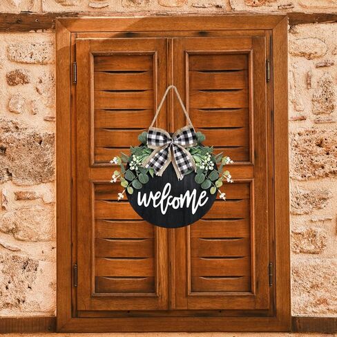 علامة ترحيب لديكور الباب الأمامي، إكليل ديكور جداري لمنزل المزرعة مع إكليل الأوكالبتوس وقوس الجاموس، علامة ترحيب إكليل موسمي ريفي خشبي، علامة ديكور المنزل in Kuwait