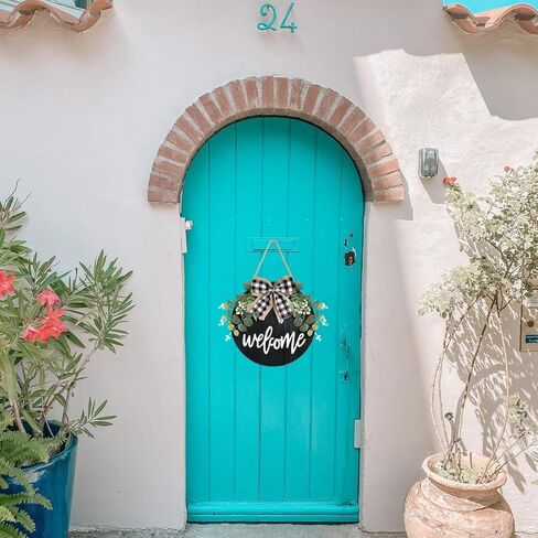 علامة ترحيب لديكور الباب الأمامي، إكليل ديكور جداري لمنزل المزرعة مع إكليل الأوكالبتوس وقوس الجاموس، علامة ترحيب إكليل موسمي ريفي خشبي، علامة ديكور المنزل in Kuwait