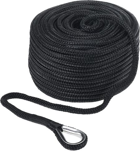 Amarine Made 3/8" X 150' Anchor Rope Double Braided Nylon Boat Anchor Line with Rust-Proof Stainless Steel Pre-Spliced Thimble and Plastic Chuck in Saudi Arabia