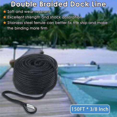 Amarine Made 3/8" X 150' Anchor Rope Double Braided Nylon Boat Anchor Line with Rust-Proof Stainless Steel Pre-Spliced Thimble and Plastic Chuck in Saudi Arabia
