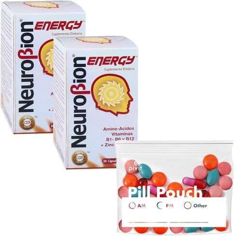 نيوروبيون إنيرجي مكمل غذائي أحماض أمينية فيتامين ب1 ب2 ب6 ب12 (60 كبسولة لكل زجاجة) + أكياس حبوب منع الحمل المنزلية شفافة قابلة للإغلاق (3) in Kuwait