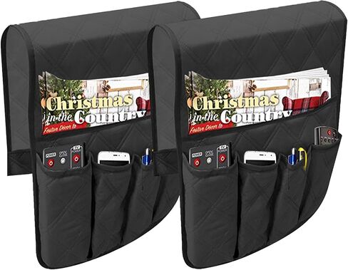 Non-Slip Sofa Recliner Remote Control Holder, Waterproof Soft Sofa Chair Couch Armrest Organizer with 5 Pockets Armchair Caddy for tablets, Phones, Book, Magazines, Ipad, Remotes -2 Packs(Black) in Saudi Arabia