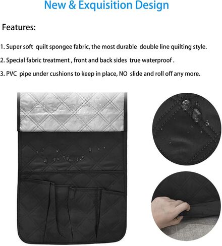 Non-Slip Sofa Recliner Remote Control Holder, Waterproof Soft Sofa Chair Couch Armrest Organizer with 5 Pockets Armchair Caddy for tablets, Phones, Book, Magazines, Ipad, Remotes -2 Packs(Black) in Saudi Arabia