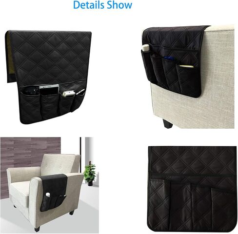 Non-Slip Sofa Recliner Remote Control Holder, Waterproof Soft Sofa Chair Couch Armrest Organizer with 5 Pockets Armchair Caddy for tablets, Phones, Book, Magazines, Ipad, Remotes -2 Packs(Black) in Saudi Arabia
