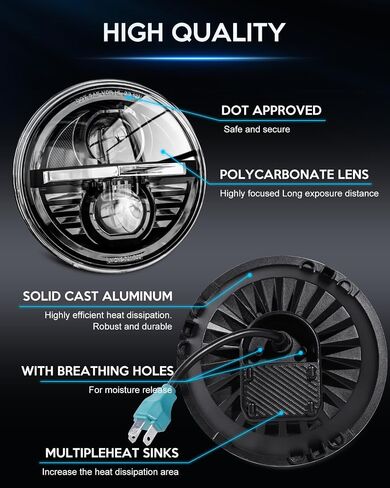 7 inch LED Headlight 2PCS Cool White High Low Beam Plug and Play 7" round Headlights H6024 LED Headlight DOT Approved Compatible with Jeep Wrangler JK TJ CJ, Truck SUV etc (Reflector (2pcs)) in Saudi Arabia